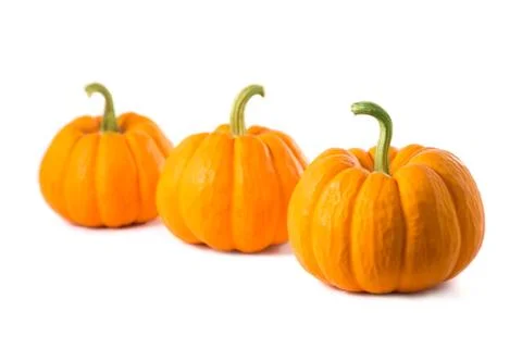 Row of three small pumpkins Foto stock