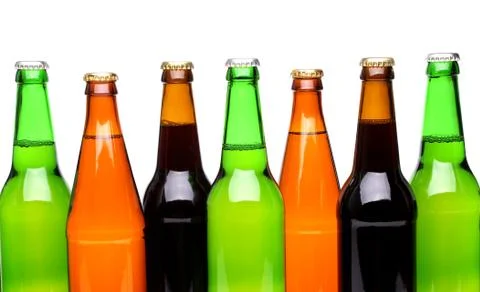 Row of top beer bottles Stock Photos