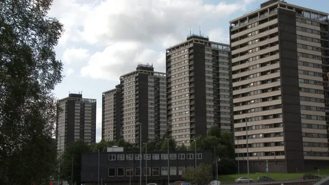 Row of Tower Block Flats Stock Footage 86563179