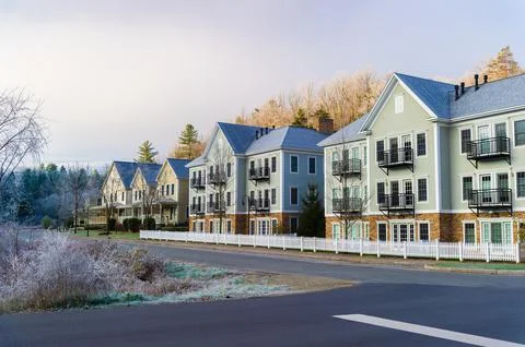 Row of town homes in Stowe Vermont, USA Stock Photos