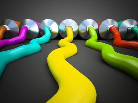 Row of tubes with multicolored paint on grey background Stock Illustration