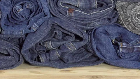 Row of twisted jeans Stock Footage 197016005