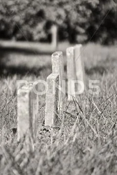 A row of unmarked small child headstones horizontal Stock Photos