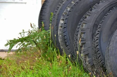 Row of used tires Stock Photos