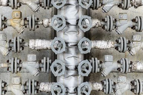 Row of valves are on a pipe Stock Photos