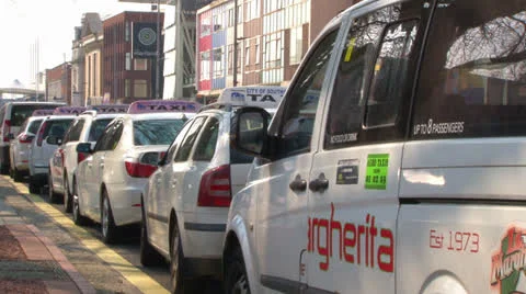 Row of Waiting Taxis Stock Footage 23905504
