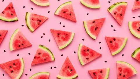Row watermelon pattern background colorful isolated on white background. Fr.. Stock Photos