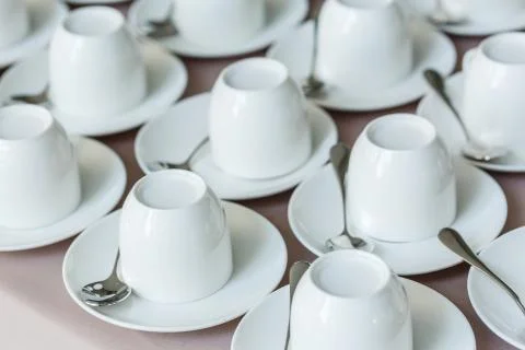 Row of white coffee cups Stock Photos