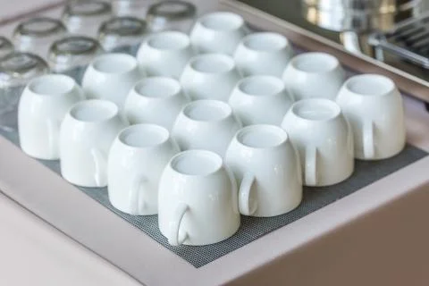 Row of white coffee cups Stock Photos