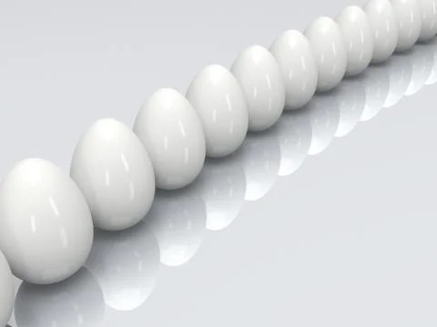 Row of the white eggs. 3D. Illustrazione stock