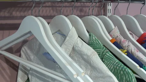 A row of white hangers with clothes Video stock 126160241