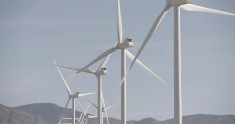Row of Wind Mills In Motion in California Foothills Stock Footage 89942451