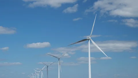 Row of wind turbines Stock Footage 129888388