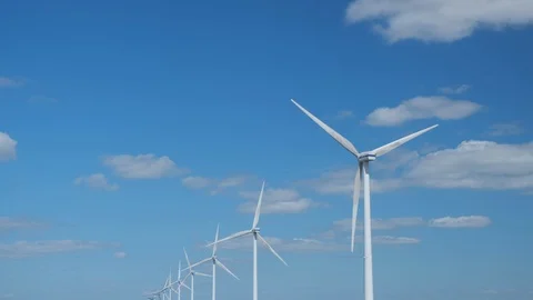 Row of wind turbines Stock Footage 129888671