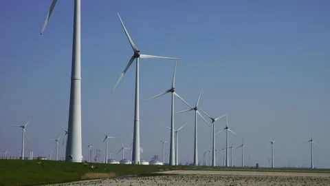 Row of wind turbines Stock Footage 132001042