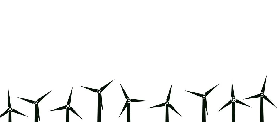 A row of wind turbines generating renewable energy in a clear sky Stock Illustration
