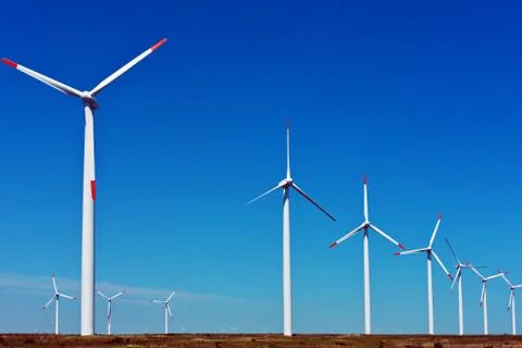 Row of wind turbines Stock Photos