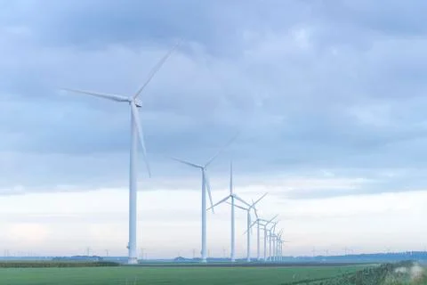 Row of wind turbines Stock Photos
