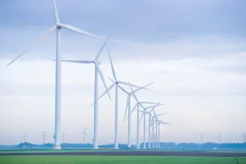 Row of wind turbines Stock Photos