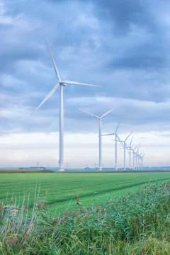 Row of wind turbines Stock Photos