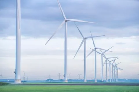Row of wind turbines Stock Photos