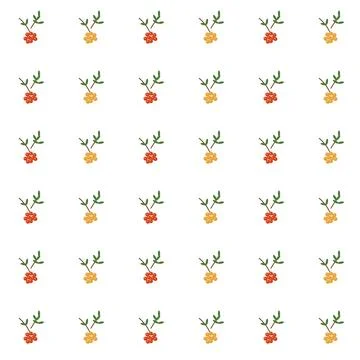 Rowan berry branch seamless pattern with red and yellow berries and green leaves Stock Illustration