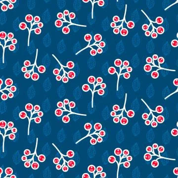 Rowan berry seamless pattern on blue 스톡 일러스트