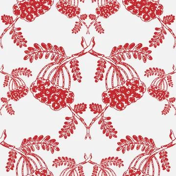 Rowan branches. Vector seamless overlapping pattern... Stock Illustration