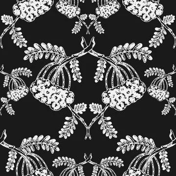Rowan branches. Vector seamless overlapping pattern. Stock Illustration