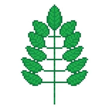 Rowan leaf pixel art. Retro video game style ash-tree leaves icon. 2d vector Stock Illustration