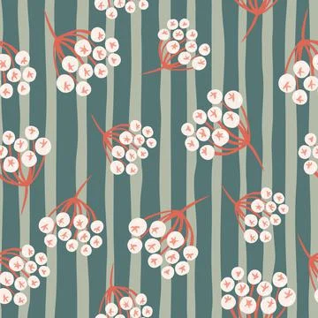Rowan ornament seamless botanical pattern. Wild berries random print with str 스톡 일러스트