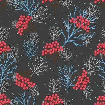 Rowanberry branch seamless pattern. Vector background Stock Illustration