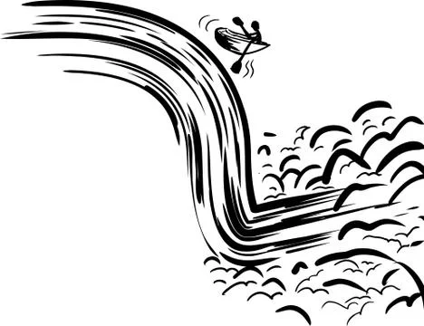 Rowboat Falling Down Waterfall Stock Illustration