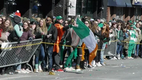 Rowdy Crowd Irish Flag Closeup Saint Patrick's Day 스톡 동영상 87428586