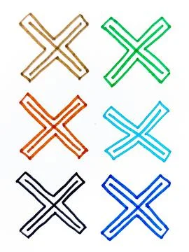 Rowed Hand Drawn X Marks Cross in Six Vibrant Colors Pattern. Stock Illustration