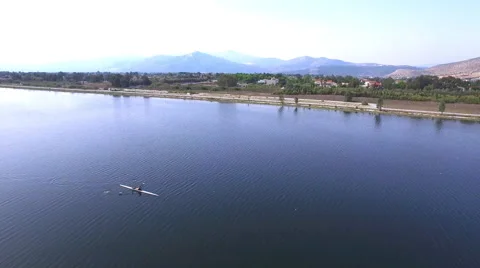 Rower in action. Aerial view clip Видео 69029443