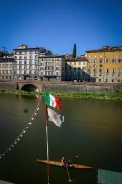 Rower in the Arno river in Florence Stock Photos