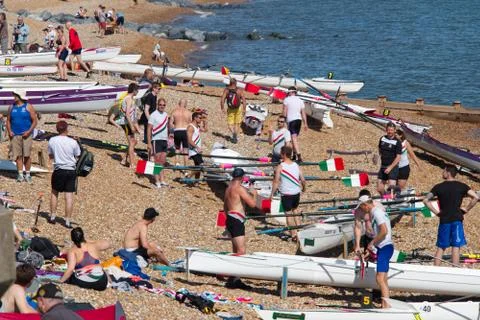 Rowers on beach 写真素材