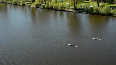 Rowers in boats on the river 스톡 동영상 37249160