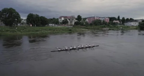 Rowers on the Elbe circle Stock Footage 164957926