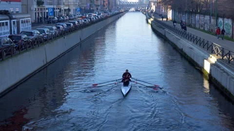 Rowers in Milan Stock Footage 123070339
