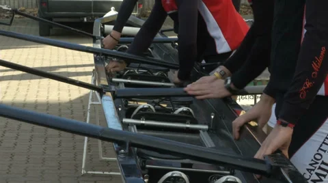 Rowers preparing boat during training Stock Footage 36176352