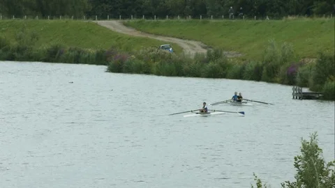 Rowers on river Stock Footage 77719150