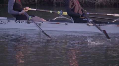 Rowers Training Close Up on Oars - Slow Motion Stock Footage 47587385