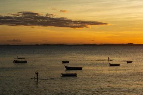 Rowing and Boating at Sunset Stock Photos