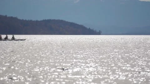A rowing boat with 4 persons from left to right at lake Starnberger See Video stock 220773996