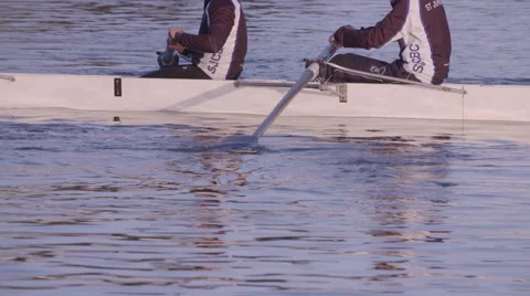 Rowing Boat with Crew Training - Slow Motion Stock Footage 47588133