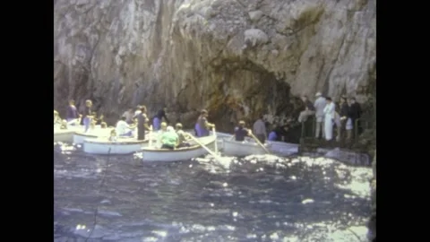 Rowing boat excursion in the Mediterranean in 60's Stock Footage 195623522