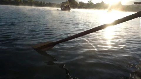 Rowing boat on lake Stock Footage 98423882