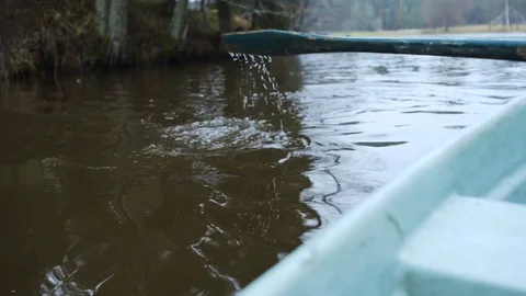 Rowing boat on the lake inside the forest Video stock 83240785